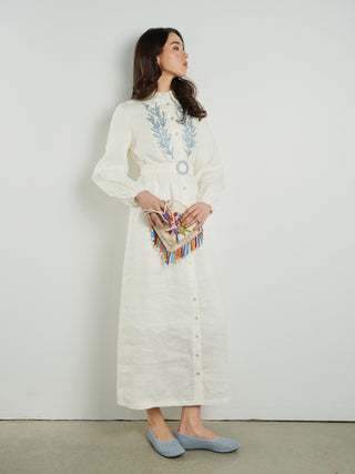 Cleo Embroidered Belted Shirtdress