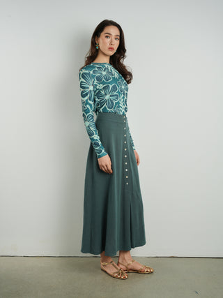 Cleo Asymmetric Button Flare Skirt