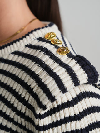 Km Shoulder Detail Striped Sweater
