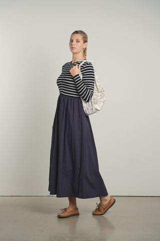 POINT MIXED POPLIN DRESS