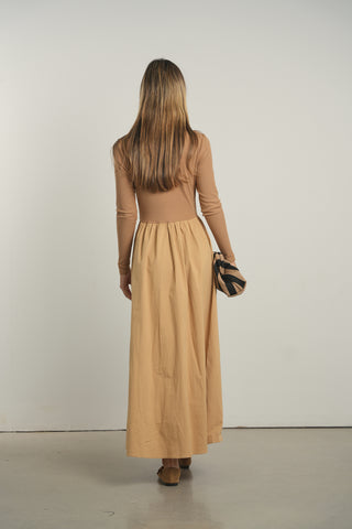 POINT MIXED POPLIN DRESS