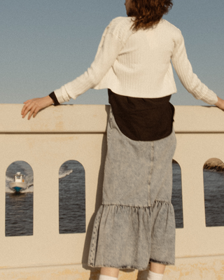 hd tiered denim maxi skirt