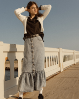 hd tiered denim maxi skirt