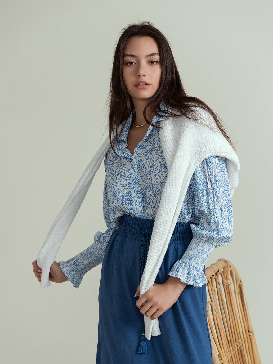 ofd button front shirt with smocking cuffs