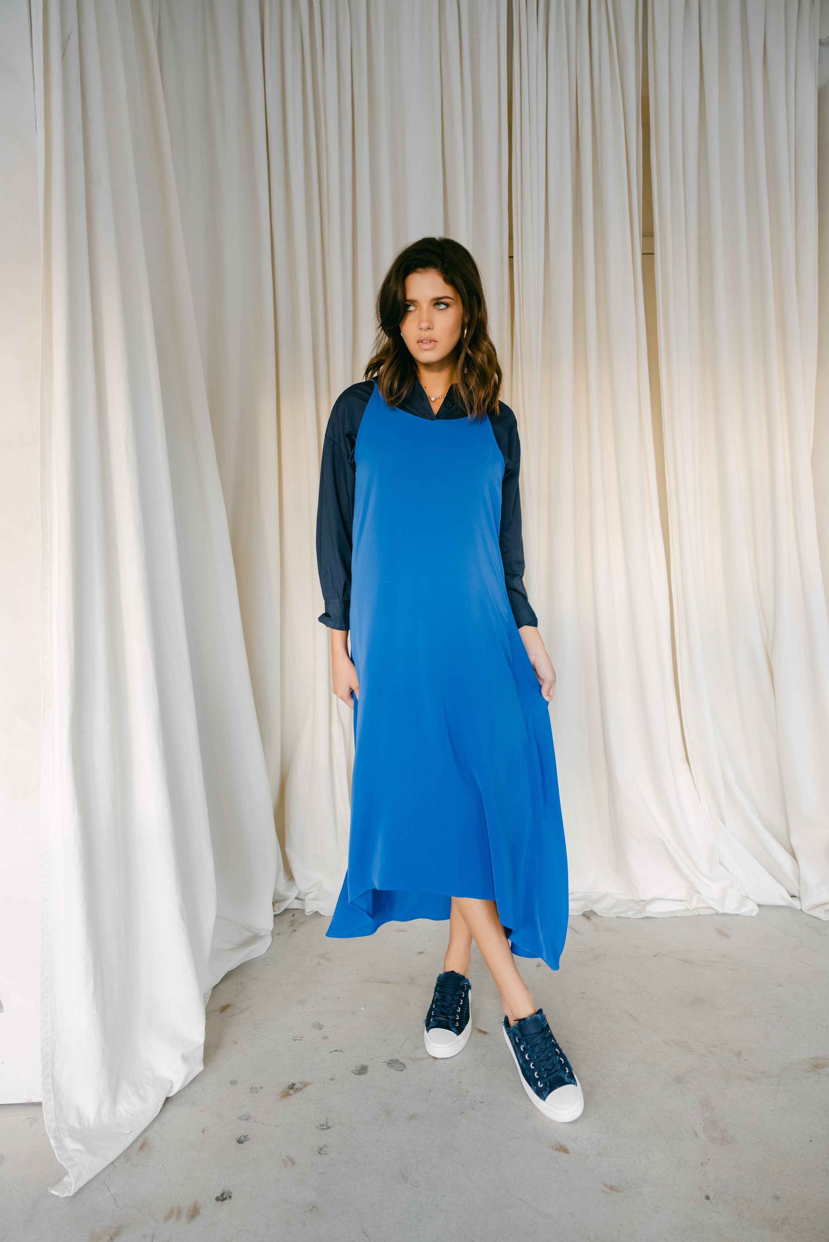 Point hi low slip dress The Gallery Collection Point hi low slip dress The Gallery Collection